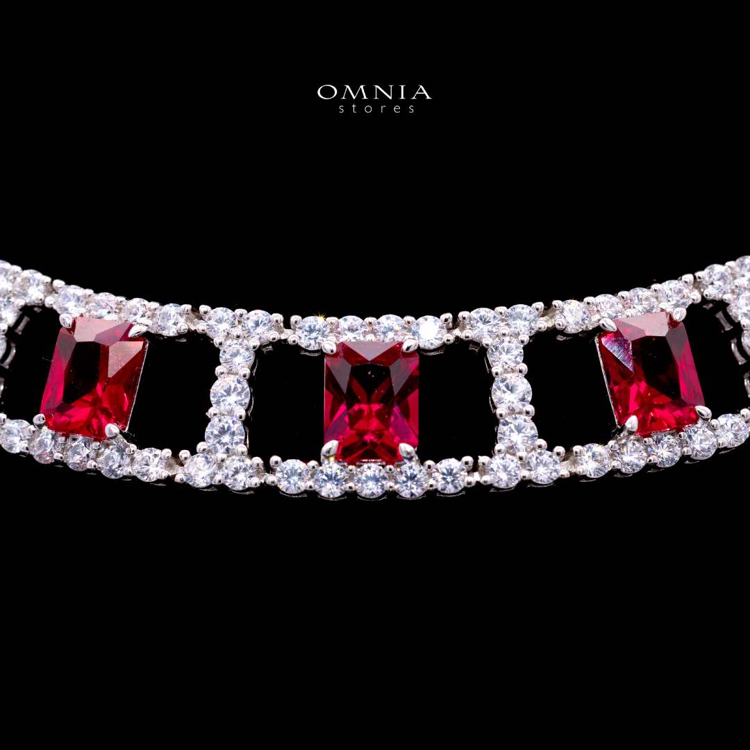 Omnia Alessandra Red Necklace in 925 Silver with Emerald-Cut High-Quality Simulated Diamonds - OMNIASTORES UAE