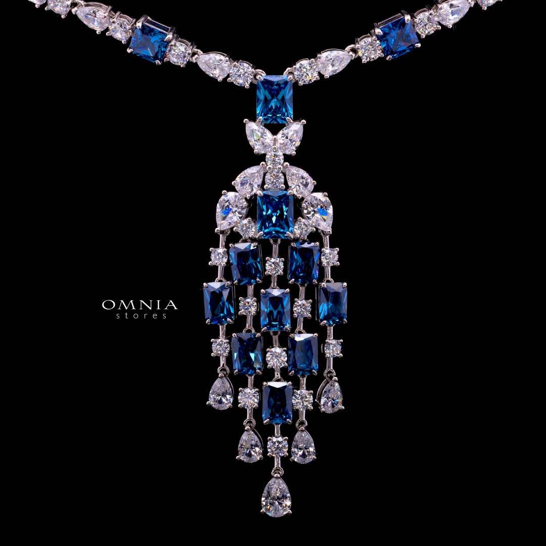 Omnia Israa Blue Necklace In 92.5 Silver High Quality Simulated diamonds - OMNIASTORES UAE