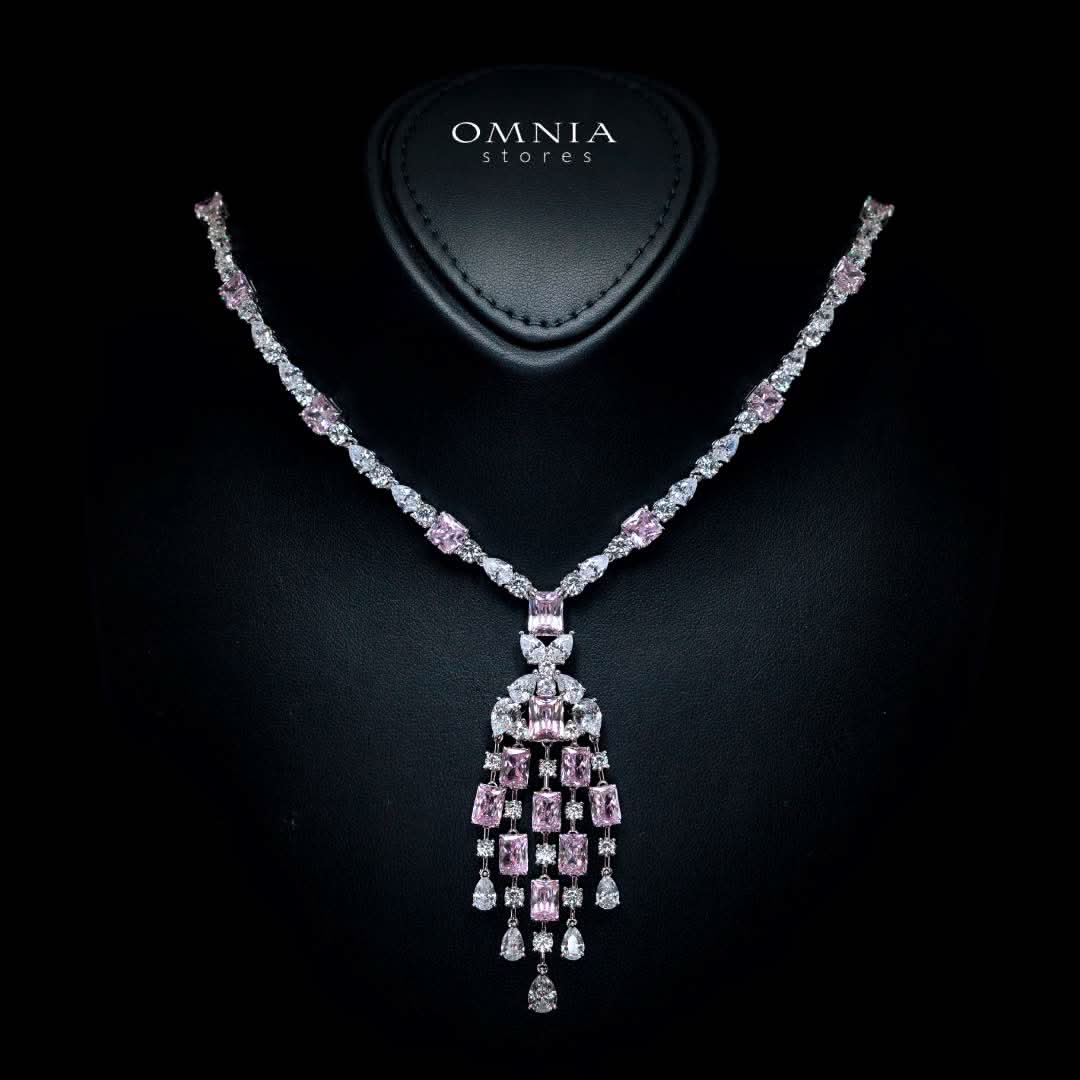 Omnia Israa Pink Necklace In 92.5 Silver High Quality Simulated diamonds