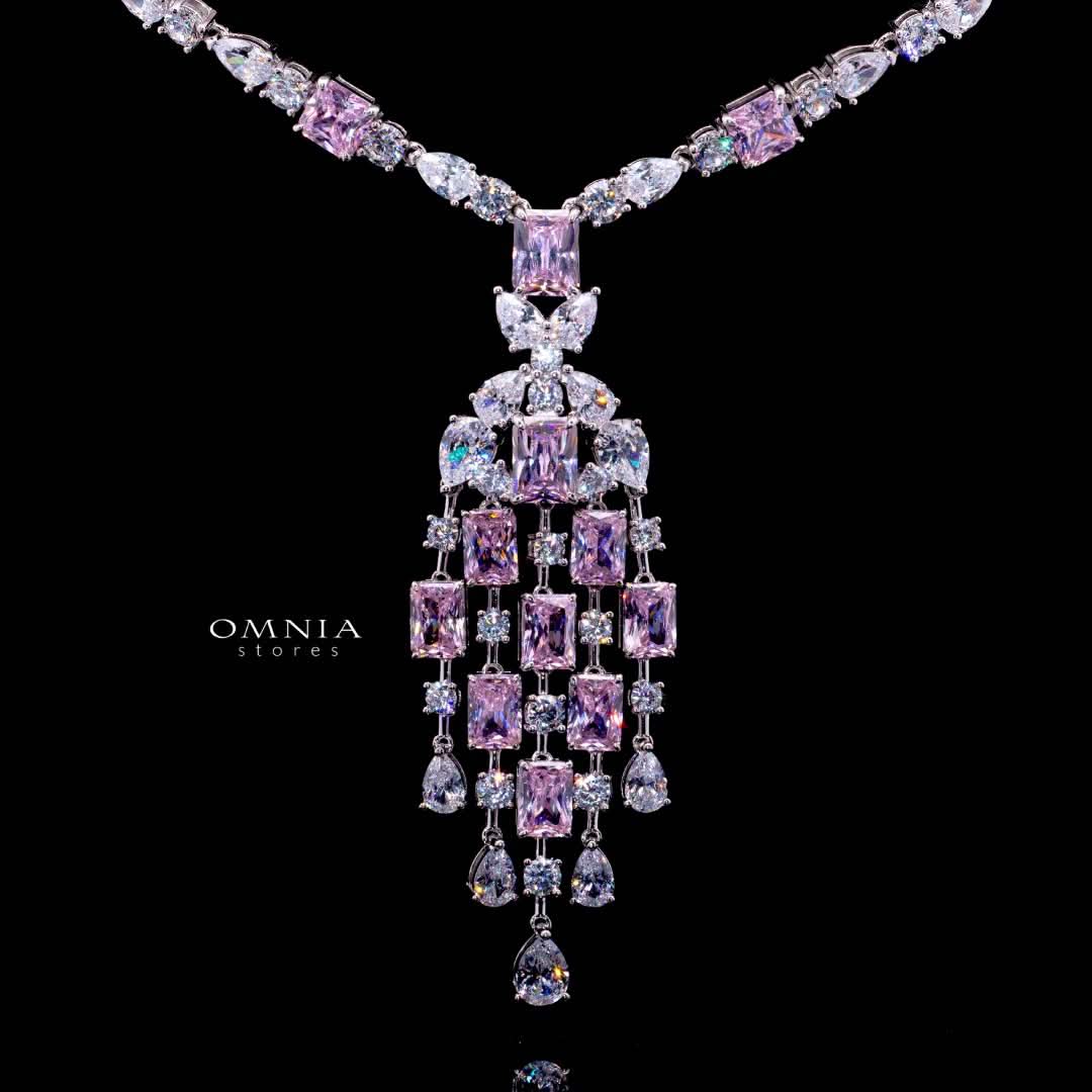 Omnia Israa Pink Necklace In 92.5 Silver High Quality Simulated diamonds