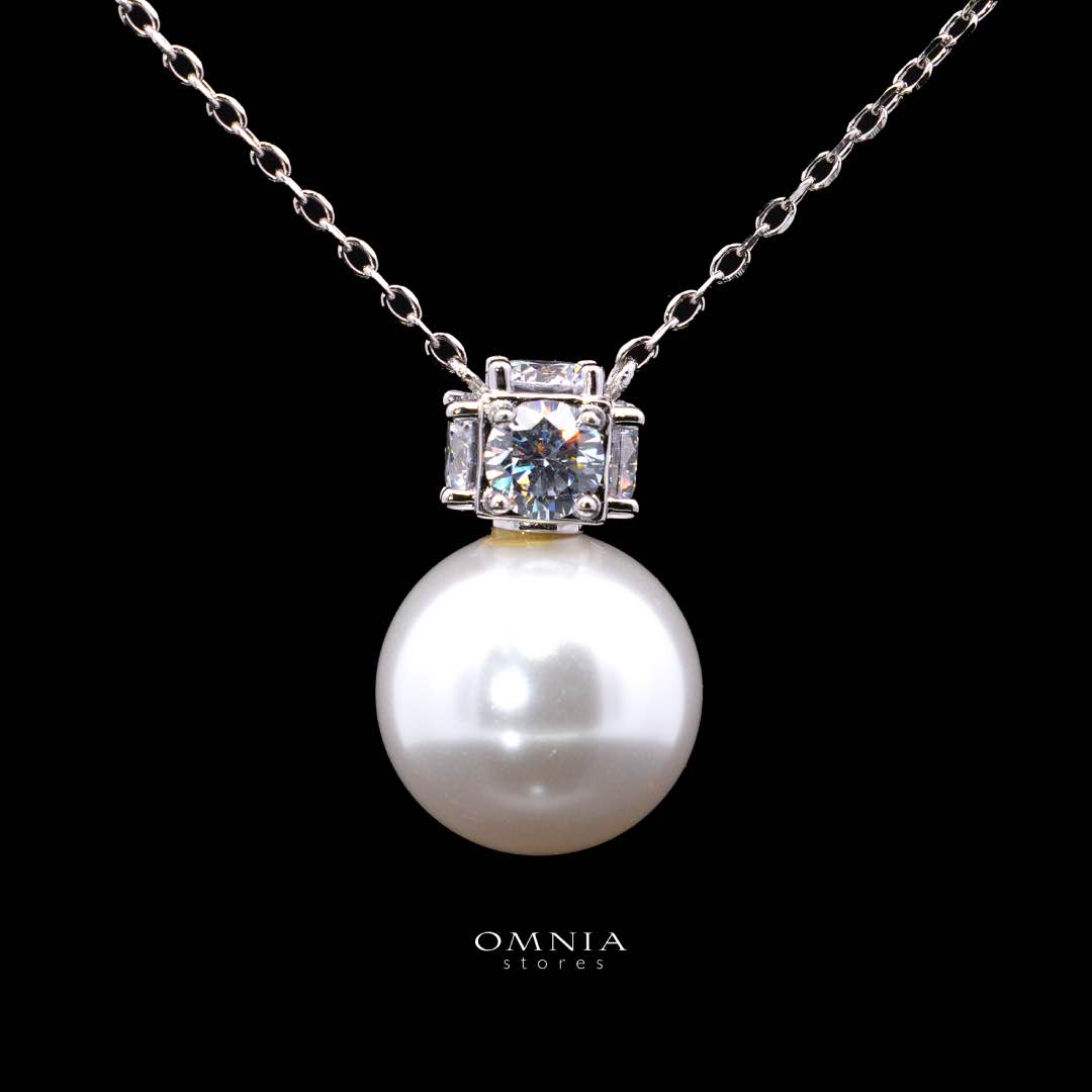 Omnia Belle White Pearl Necklace In 925 Silver High Quality Simulated Diamonds - OMNIASTORES UAE