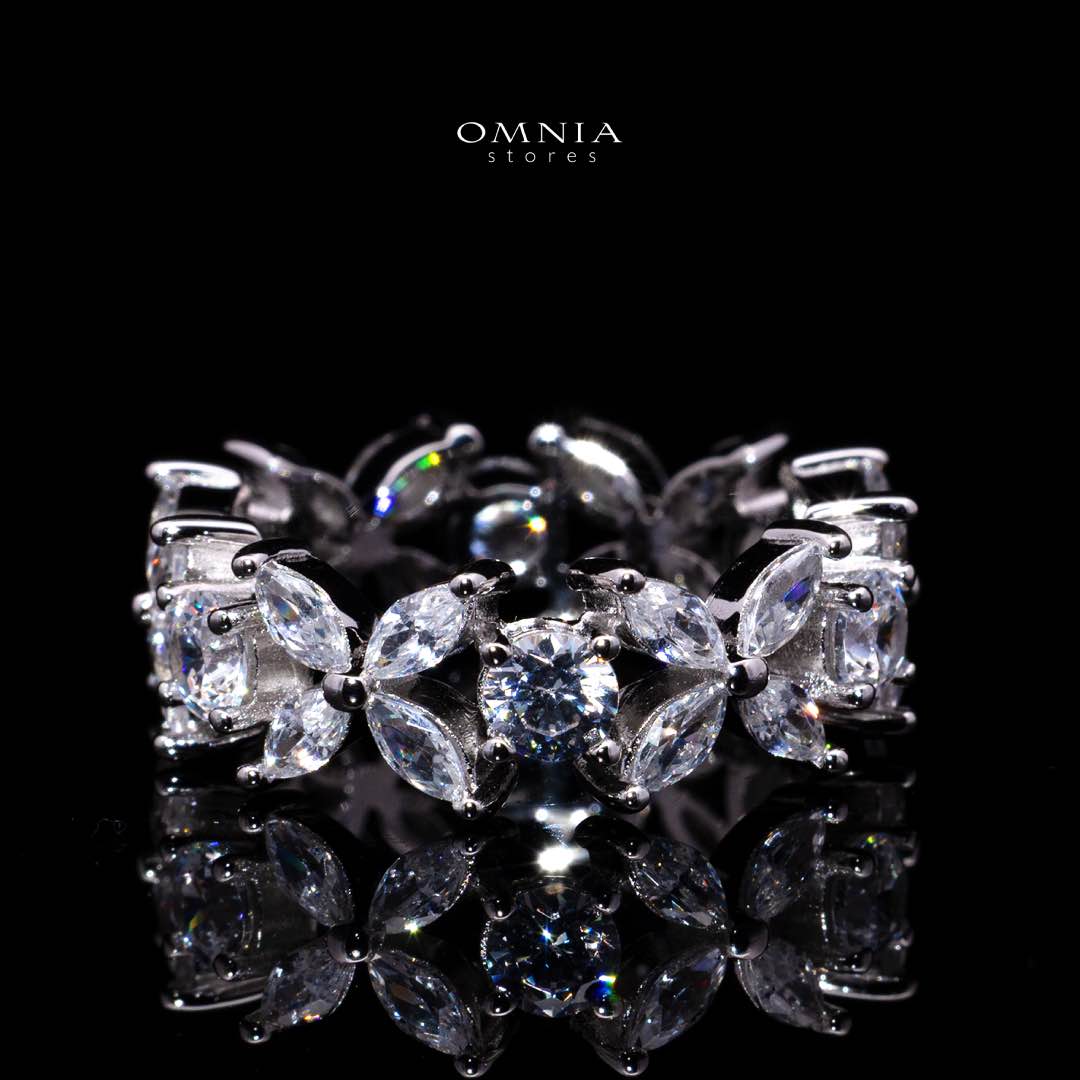 Omnia Lamara Floral-Inspired Ring in 925 Silver with High Quality Iced Cut Stones - OMNIASTORES UAE