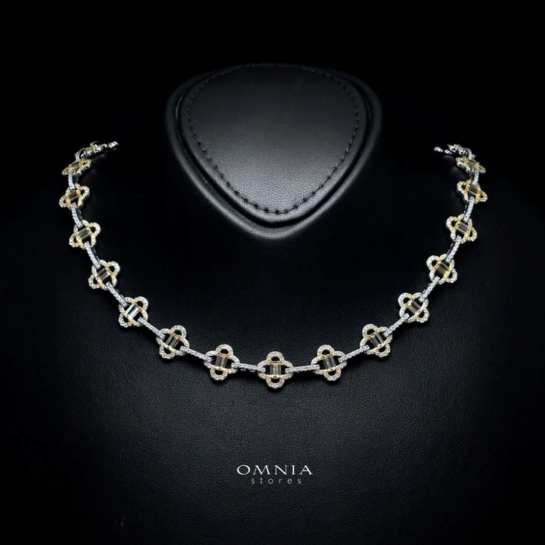 Omnia Amna Gold and White Necklace in 925 Silver High Quality Simulated Diamonds