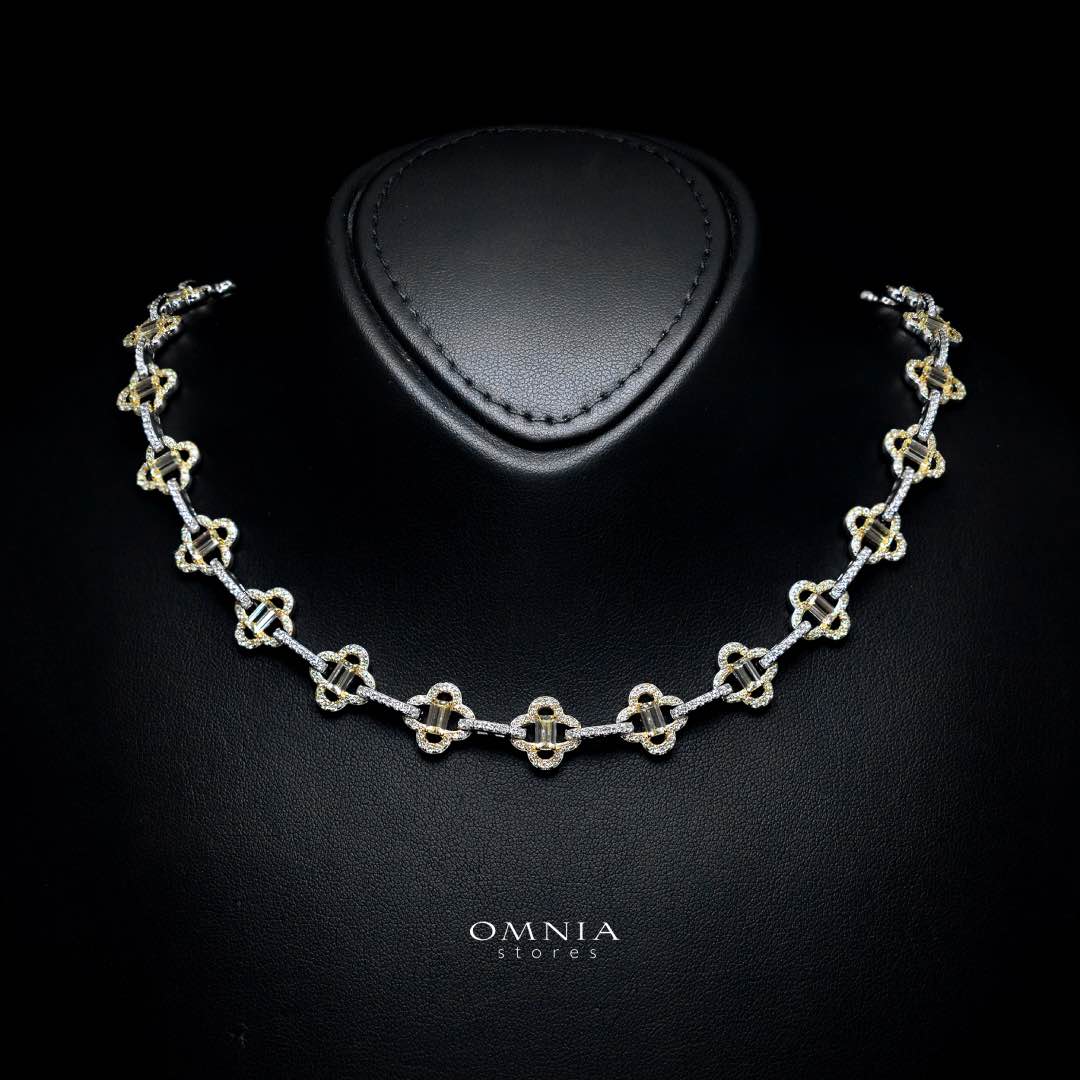 Omnia Amna Gold and White Necklace in 925 Silver High Quality Simulated Diamonds - OMNIASTORES UAE