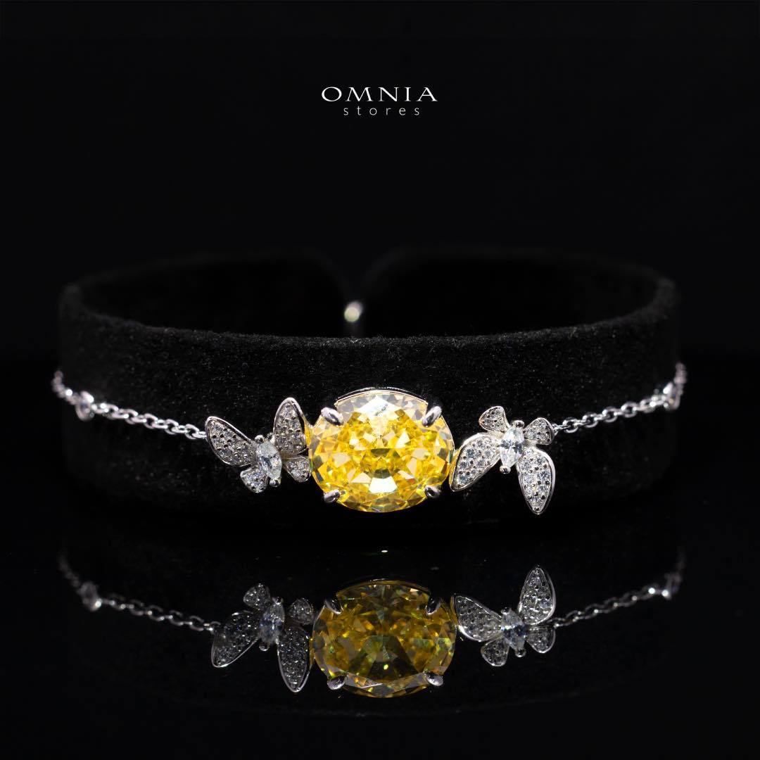 Omnia Maysun Yellow Bracelet In 92.5 Silver High Quality Simulated Diamonds