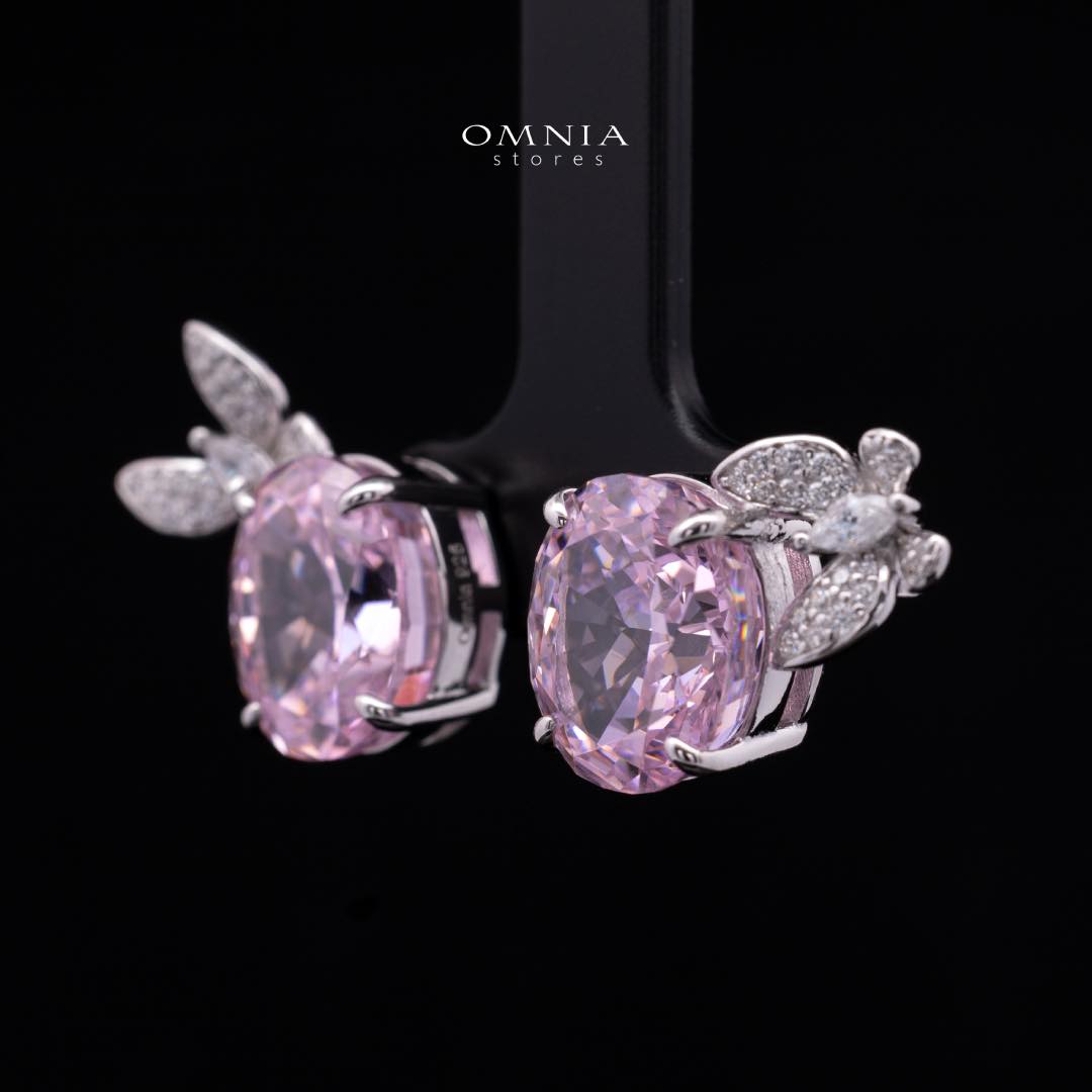 Omnia Maysun Pink Earrings in 925 Silver with High Quality Simulated Diamonds - OMNIASTORES UAE