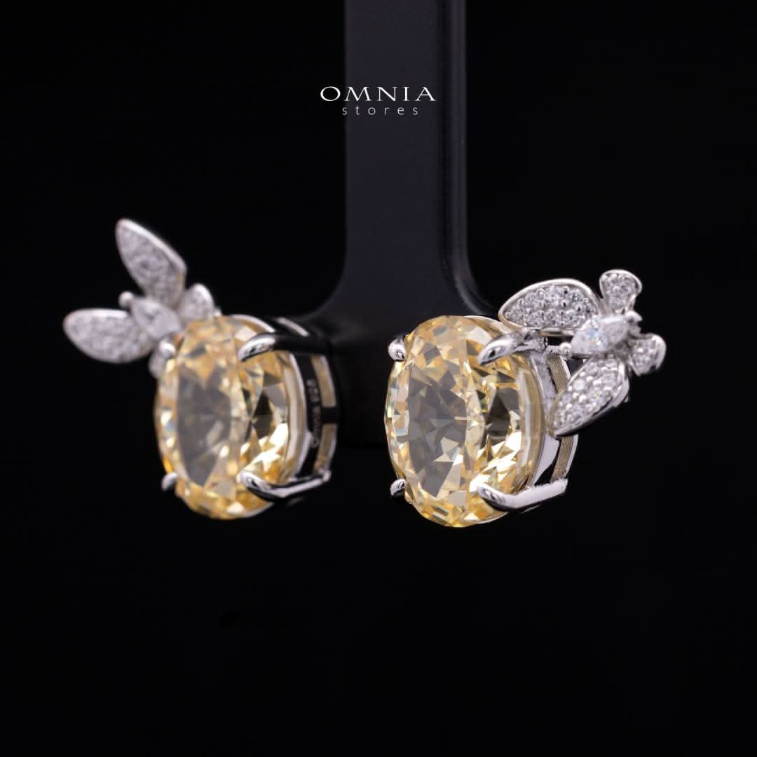 Omnia Maysun Yellow Earrings In 925 Silver High Quality Simulated Diamonds