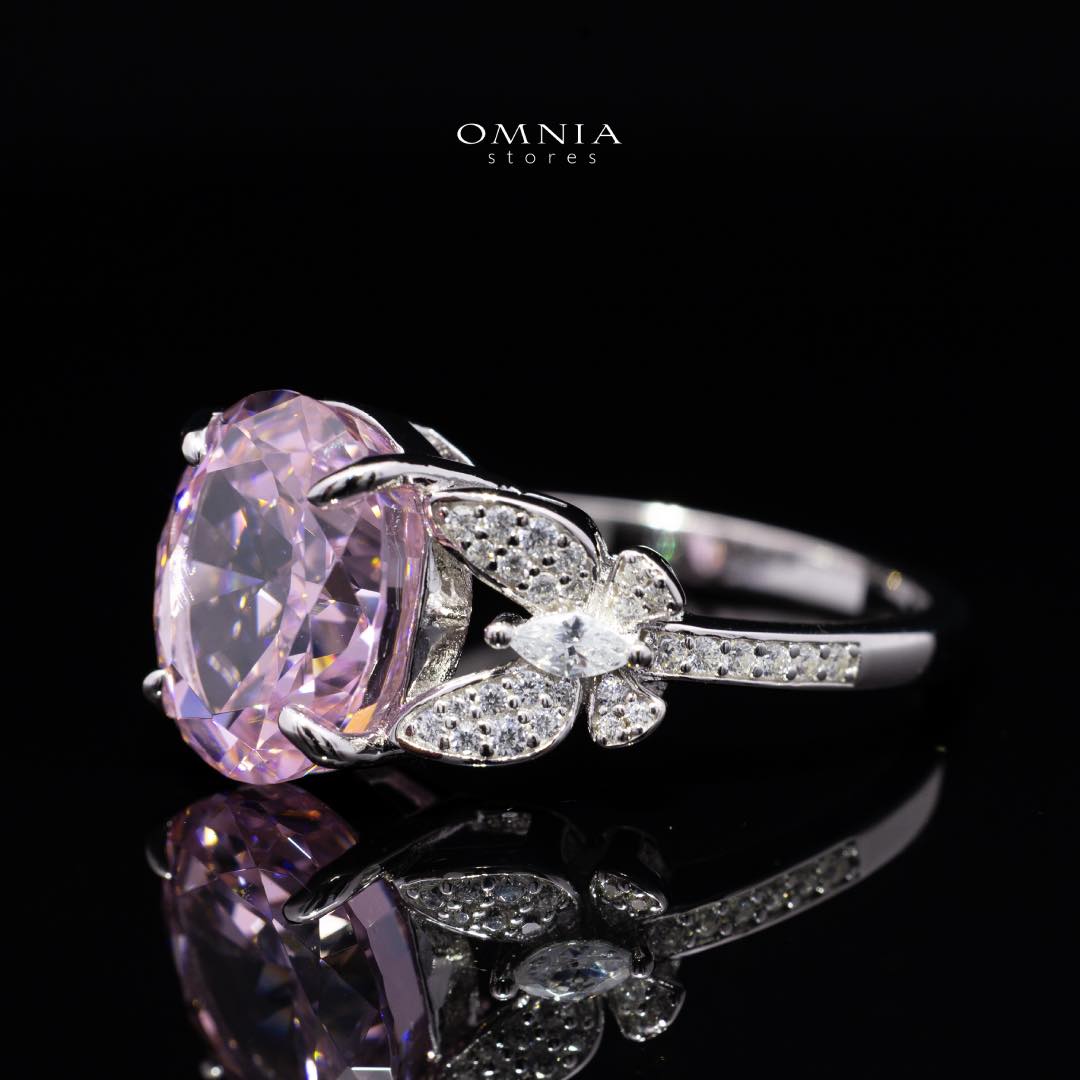 Omnia Maysun Pink Oval Ring in 92.5 Silver with High Quality Simulated Diamonds - OMNIASTORES UAE