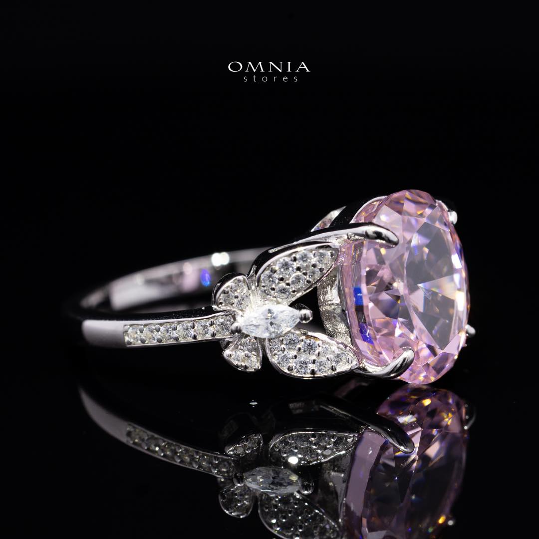 Omnia Maysun Pink Oval Ring in 92.5 Silver with High Quality Simulated Diamonds - OMNIASTORES UAE