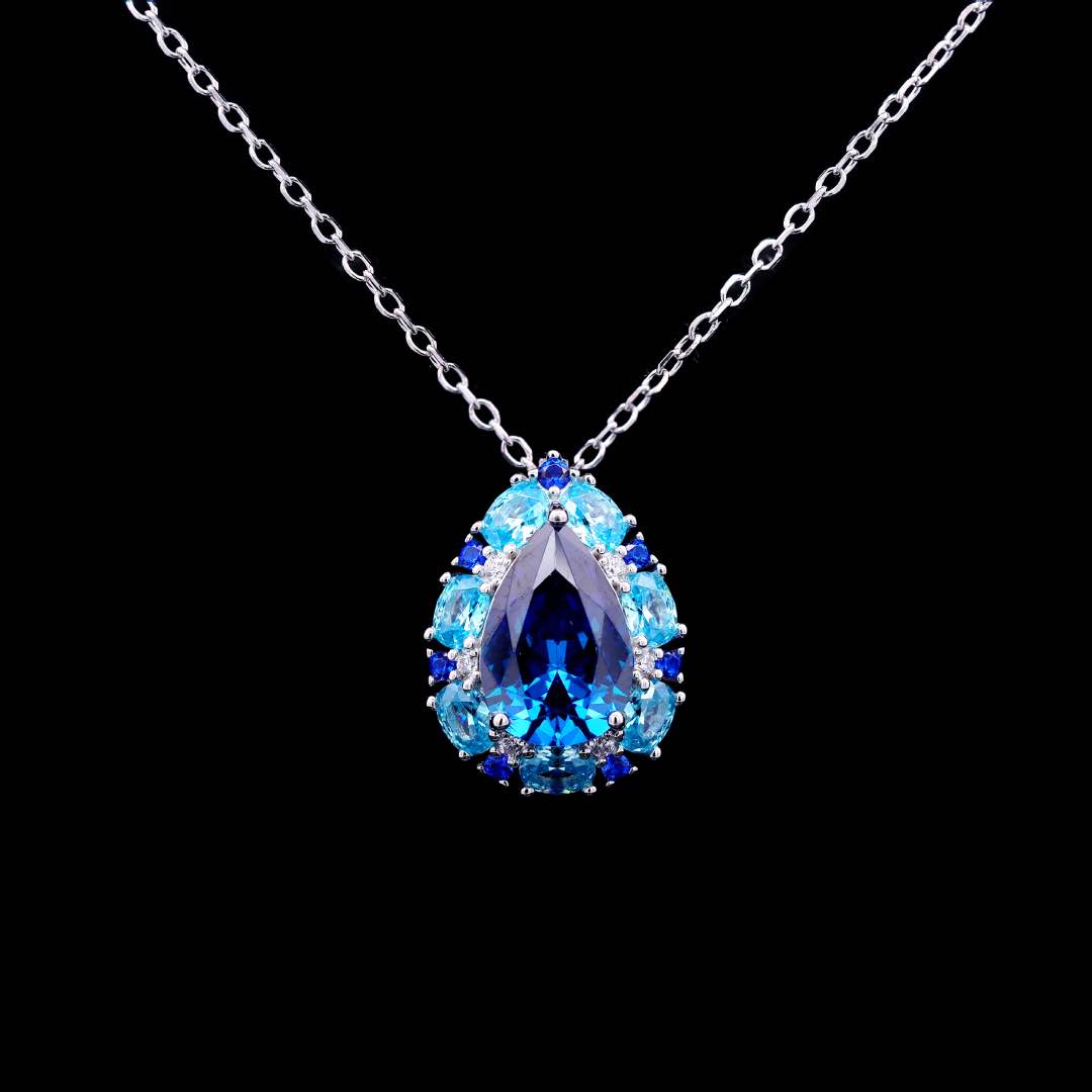 Sireesha Elegant Blue Cluster Pendant Necklace in 925 Sterling Silver with Premium Simulated Diamond
