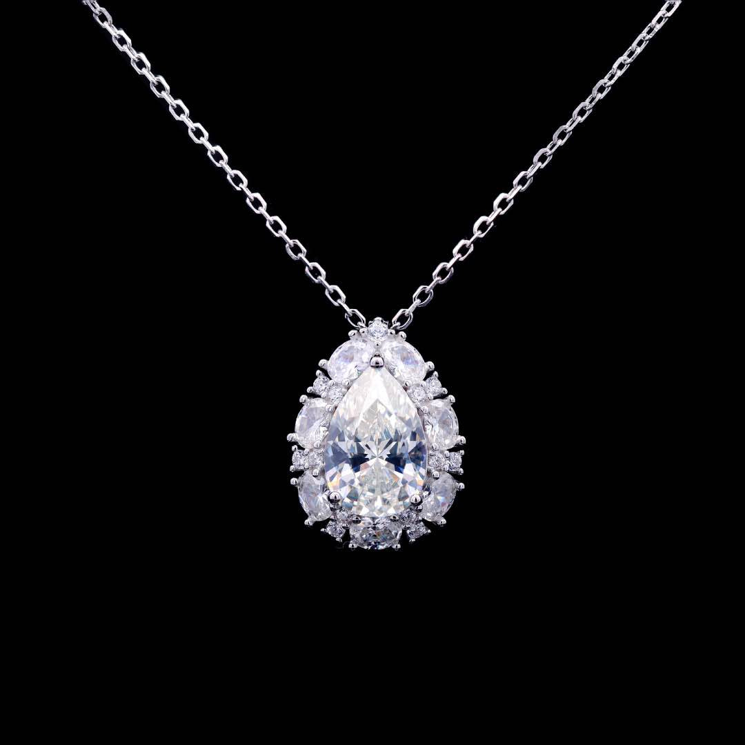 Sireesha Elegant Silver Cluster Pendant Necklace in 925 Sterling Silver with Premium Simulated Diamond
