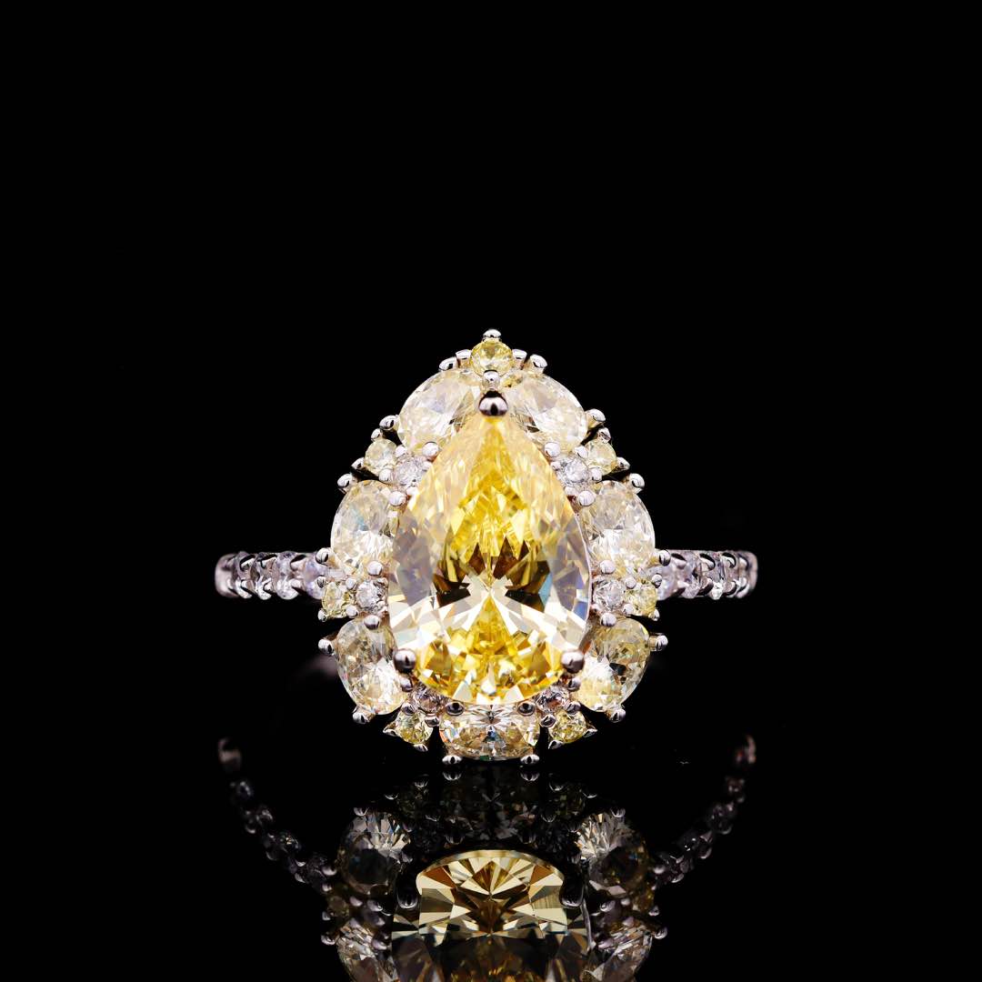 Sireesha Yellow Pear Cut Ring in 925 Silver With High Quality Simulated Diamonds