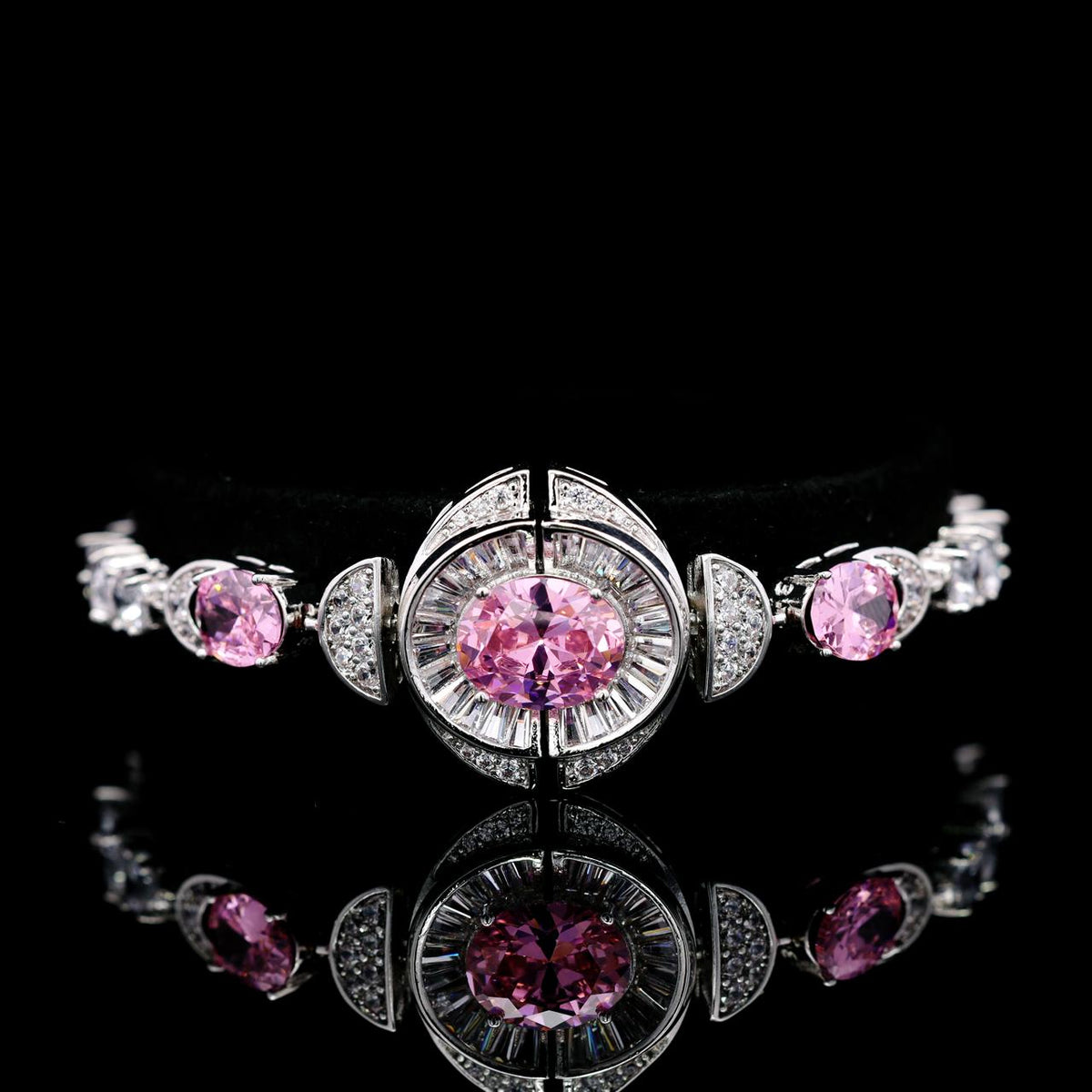 Shahina Pink Luxury Bridal Bracelet with High-Quality Zircon Stones, Rhodium-Plated