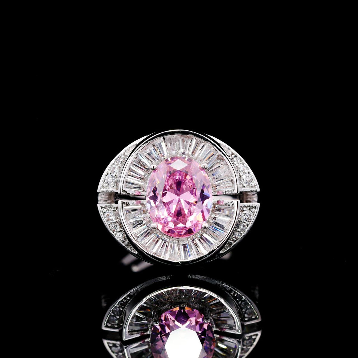 Shahina Pink Luxury Bridal Ring with High-Quality Zircon Stones, Rhodium-Plated
