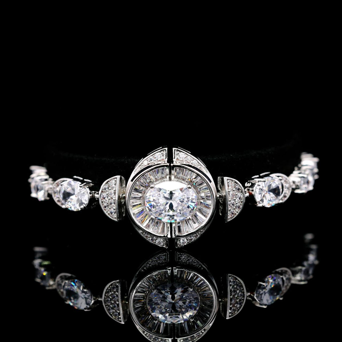 Shahina White Luxury Bridal Bracelet with High-Quality Zircon Stones, Rhodium-Plated