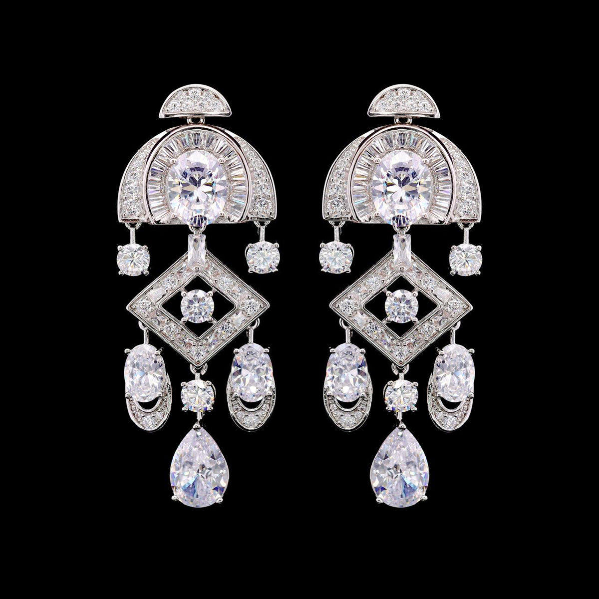 Shahina White Luxury Bridal Earring with High-Quality Zircon Stones, Rhodium-Plated