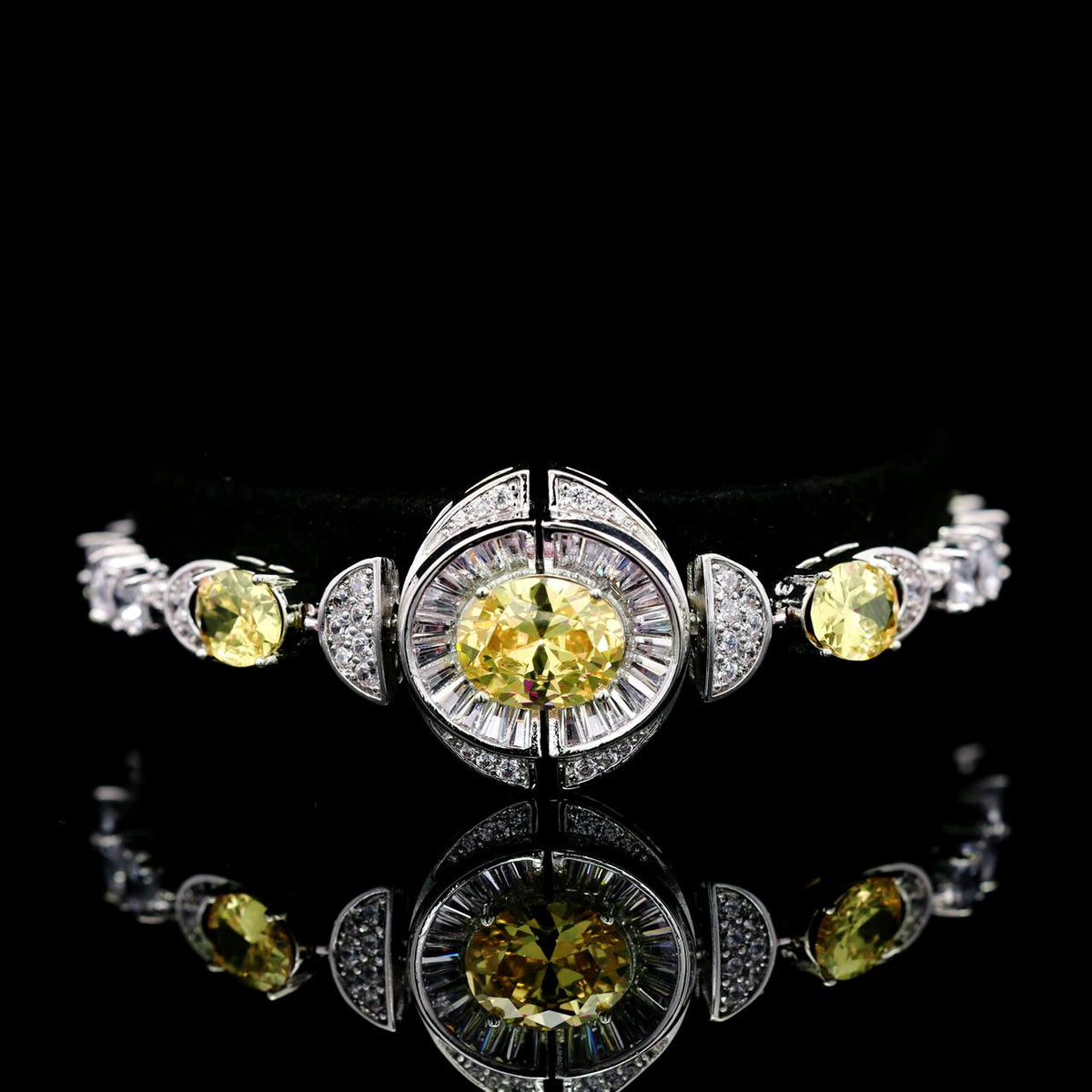 Shahina Yellow Luxury Bridal Bracelet with High-Quality Zircon Stones, Rhodium-Plated