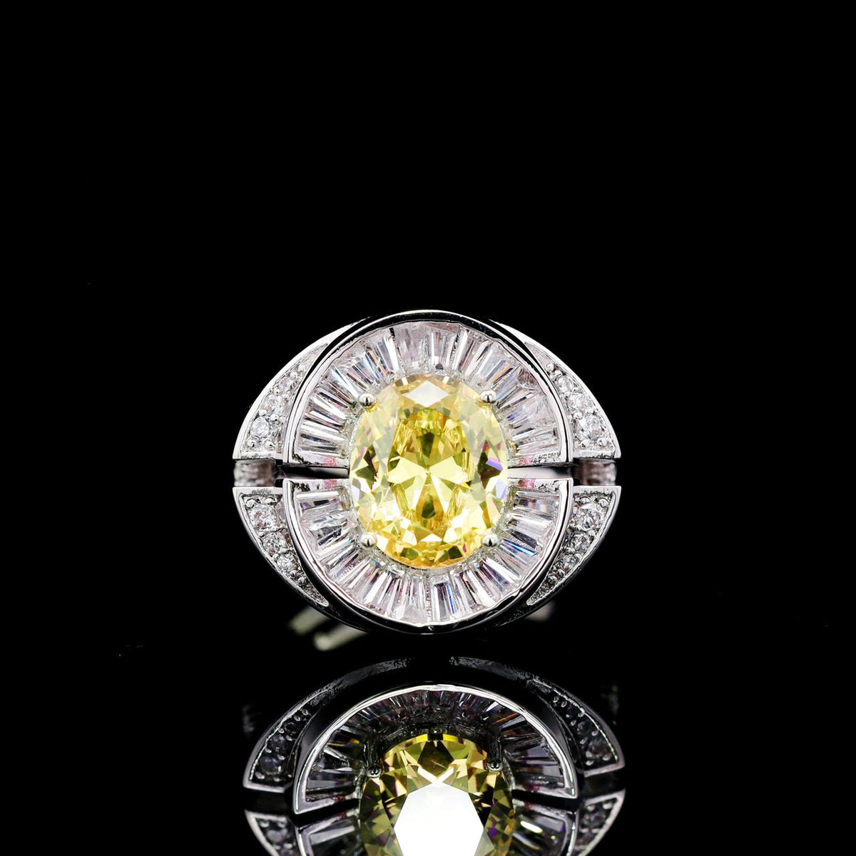 Shahina Yellow Luxury Bridal Ring with High-Quality Zircon Stones, Rhodium-Plated