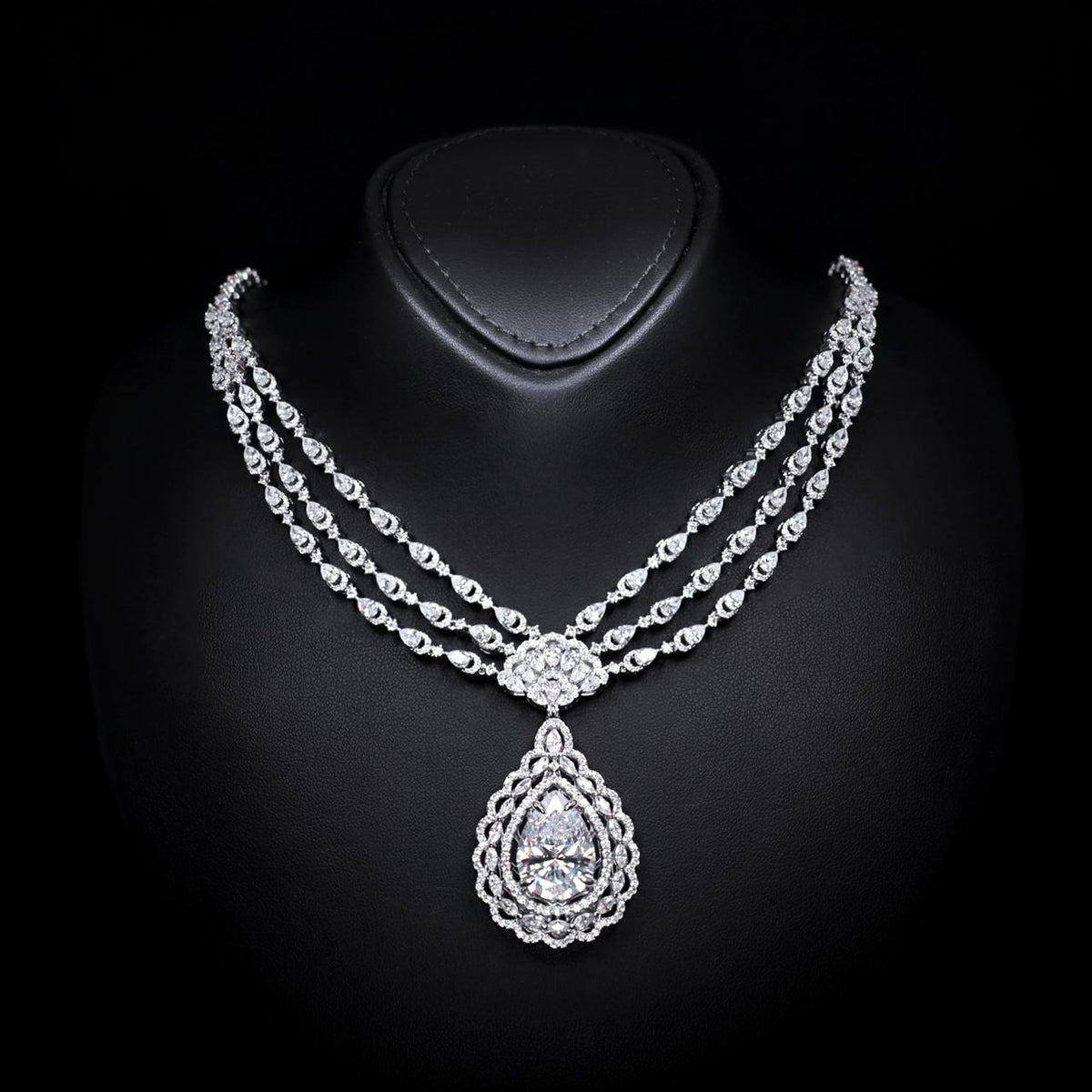 Sylvia Luxury Bridal Necklace with High-Quality Zircon Stones Rhodium-Plated Finish