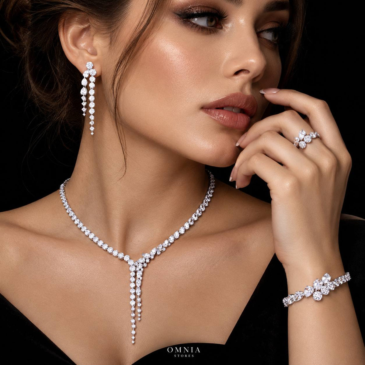 Tricia White Luxury Bridal Full Set | 925 Sterling Silver with High-Quality Simulated Diamonds on model