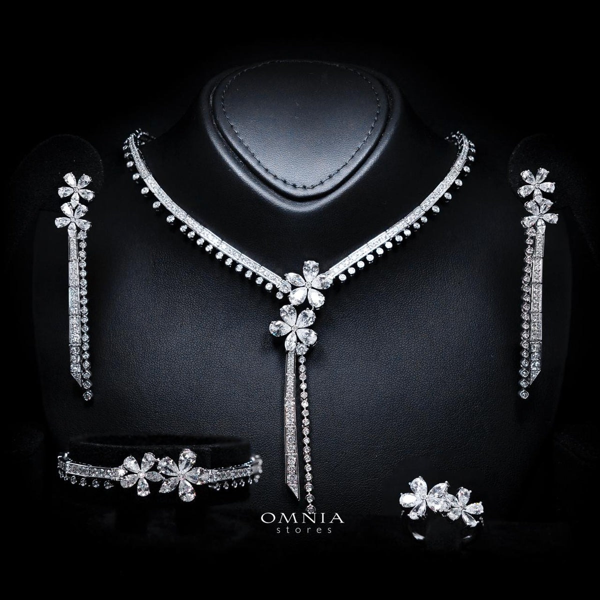Emmeline White Luxury Bridal Full Set with High-Quality Simulated Diamonds – Rhodium Plated