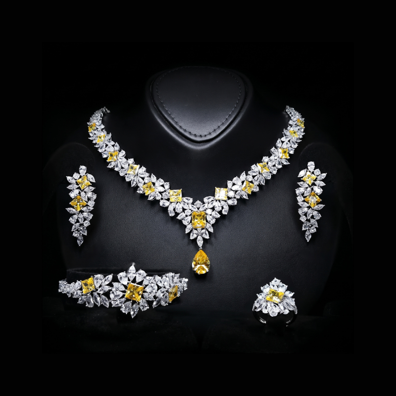 Omnia Christine Yellow Luxury Bridal Full Set In High Quality Zircon Stone Premium Rhodium Plated