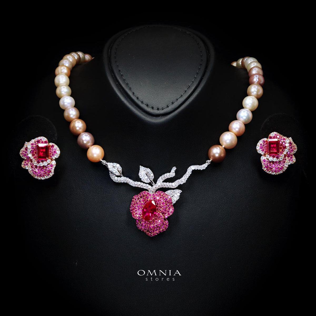 Omnia Masa Fresh Real Water Pearl Set in 92.5 Silver High Quality Simulated diamonds