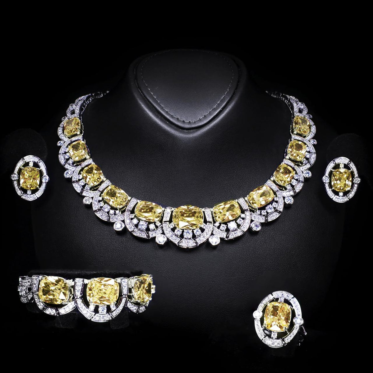 Liah Yellow Luxury Bridal Full Set with High-Quality Zircon Stones Premium Rhodium Plating