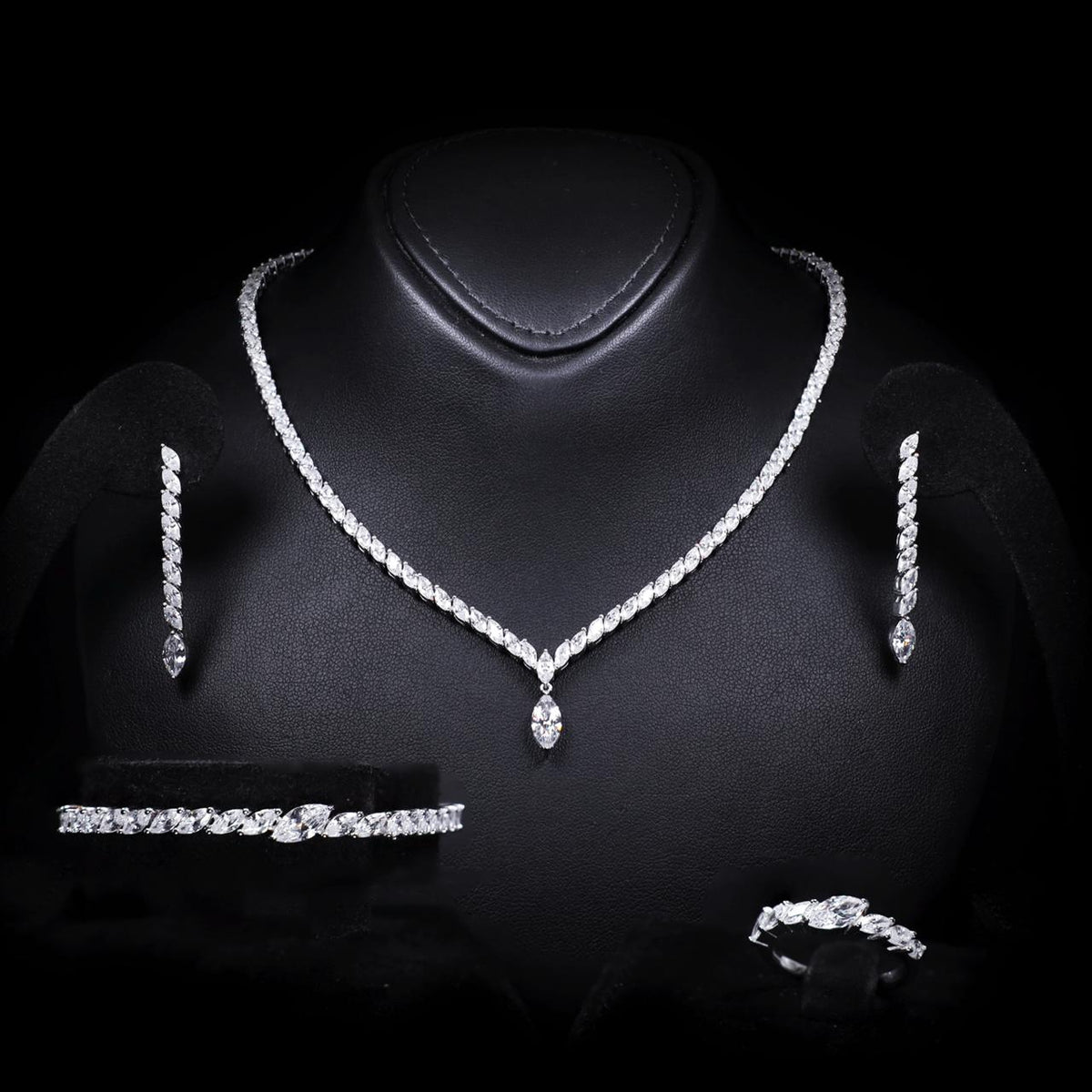 Sherry White Luxury Bridal Full Set | 925 Sterling Silver with High-Quality Simulated Diamonds