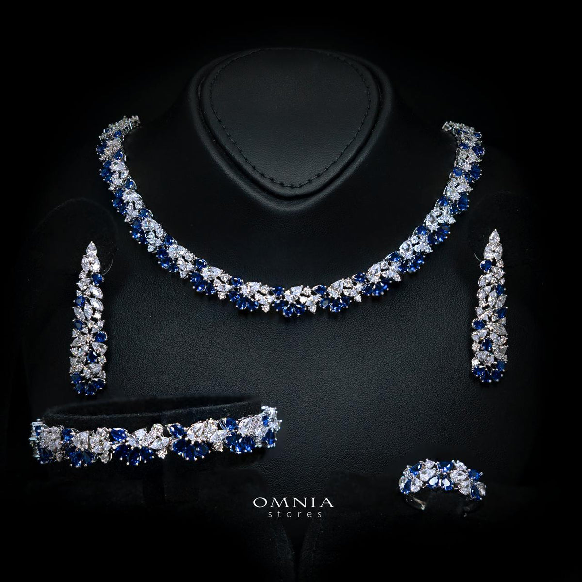 Safira Blue Luxury Bridal Full Jewelry Set with High-Quality Premium Simulated Diamonds