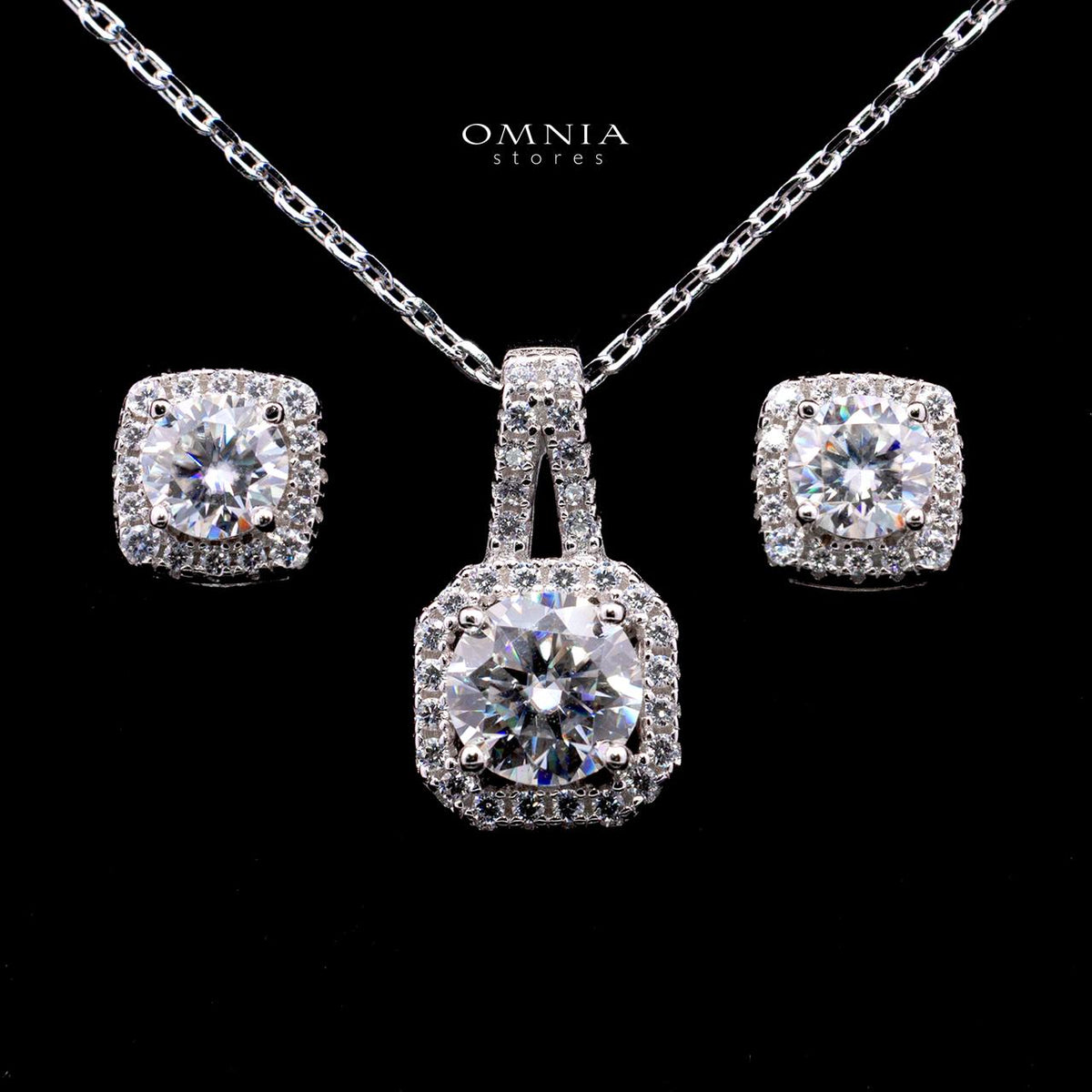 Evanna Emerald-Cut Moissanite Earring & Necklace Set 8x10mm (4CT) With GRA Certificate in 925 Sterling Silver