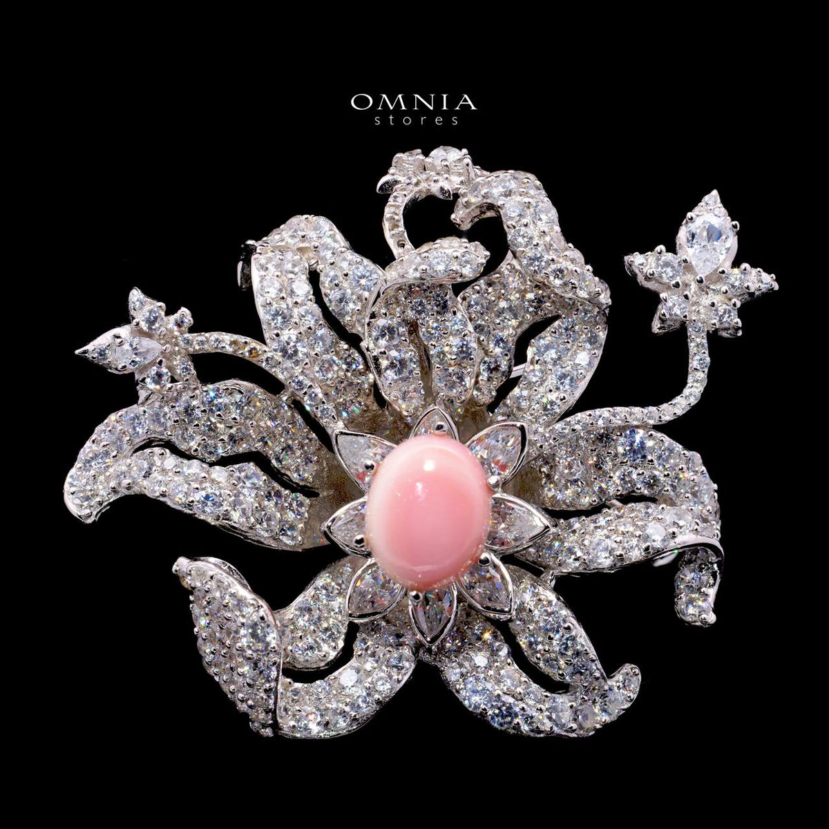 Jayne Floral Brooch with High-Quality Simulated Diamonds in 925 Sterling Silver
