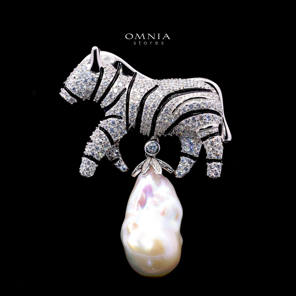 Suzanne Royal Zebra Animal Motif Brooch – Premium Simulated Diamond and Pearl In 925 Silver