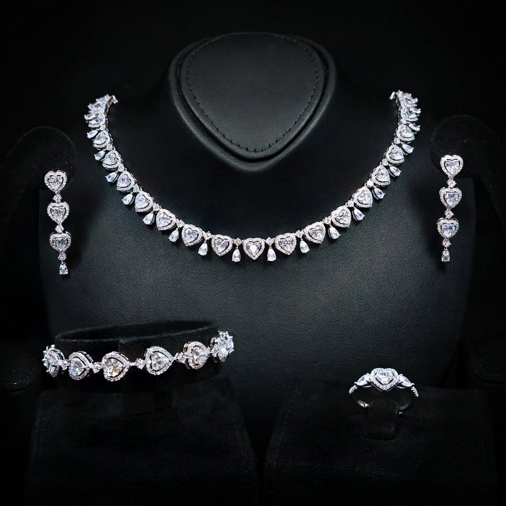 Omnia Talina White Luxury Bridal Full Jewelry Set with High Quality Zircon Stone Premium Rhodium Plated