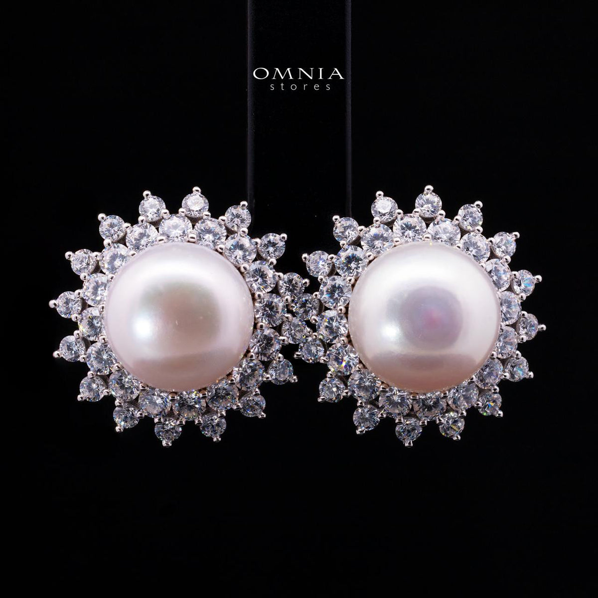 Tasneema Pearl Earrings with High-Quality Premium Simulated Diamonds in 925 Sterling Silver