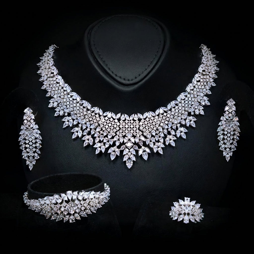 Omnia Olenna White Luxury Bridal Full Set with High Quality Zircon Stone Premium Rhodium Plated