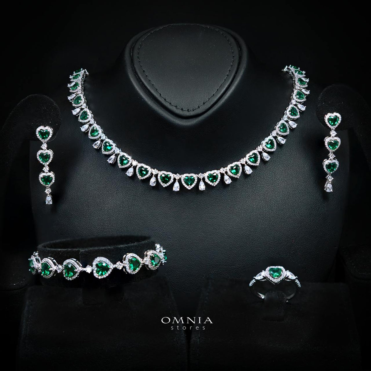Talina Green Luxury Bridal Full Jewelry Set with High-Quality Premium Simulated Diamonds-Rhodium-Plated