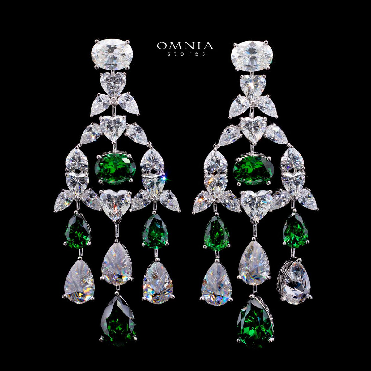 Kinza Green and White Earring with High Premium Signature Stones and Certificate in 925 Silver