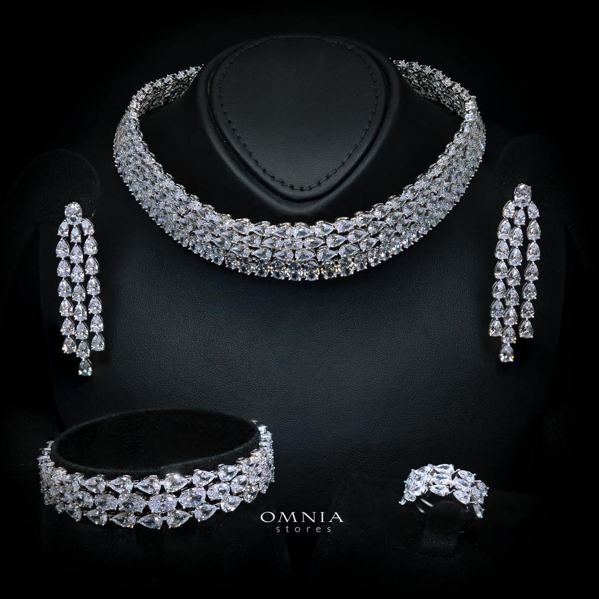 Raneefa White Luxury Bridal Full Jewelry Set with High-Quality Premium Simulated Diamonds