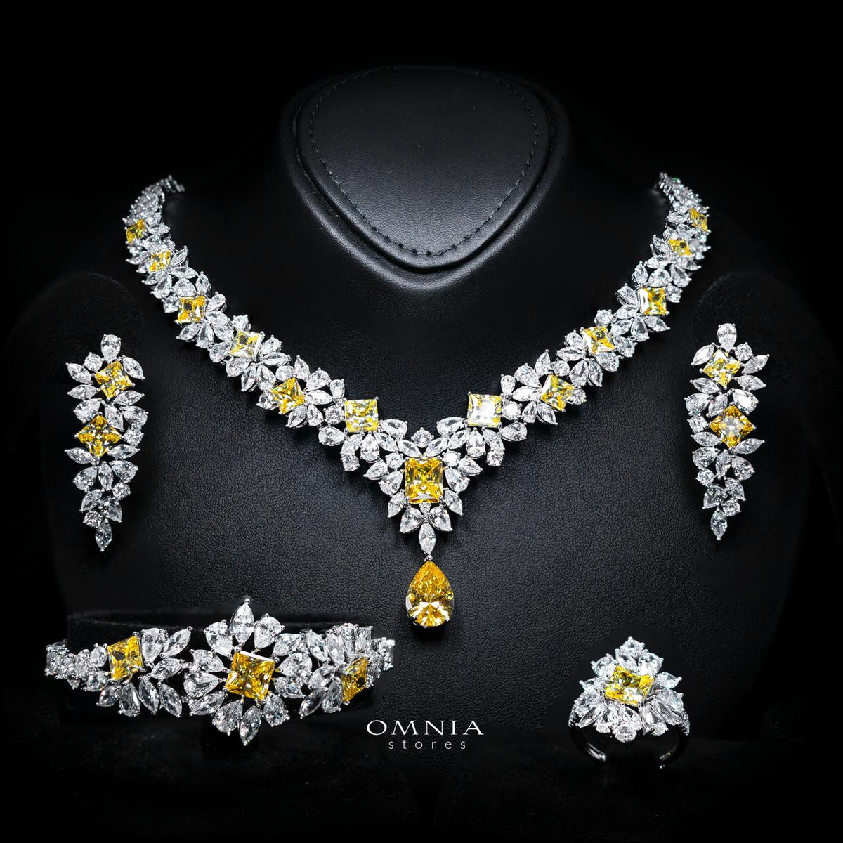 Christine Yellow Luxury Bridal Full Set with High-Quality Simulated Diamonds – Rhodium Plated