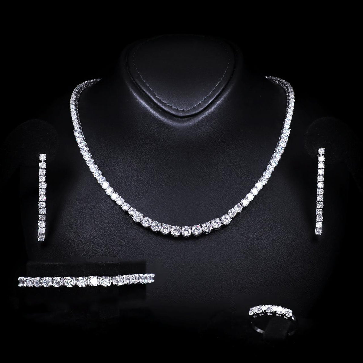Gia White Luxury Bridal Full Set with High-Quality Zircon Stones Rhodium-Plated Finish