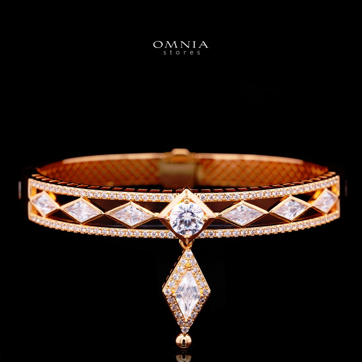 Octavia Rose Gold Premium Rhodium-Plated Alloy Bangle with High-Quality Simulated Diamonds
