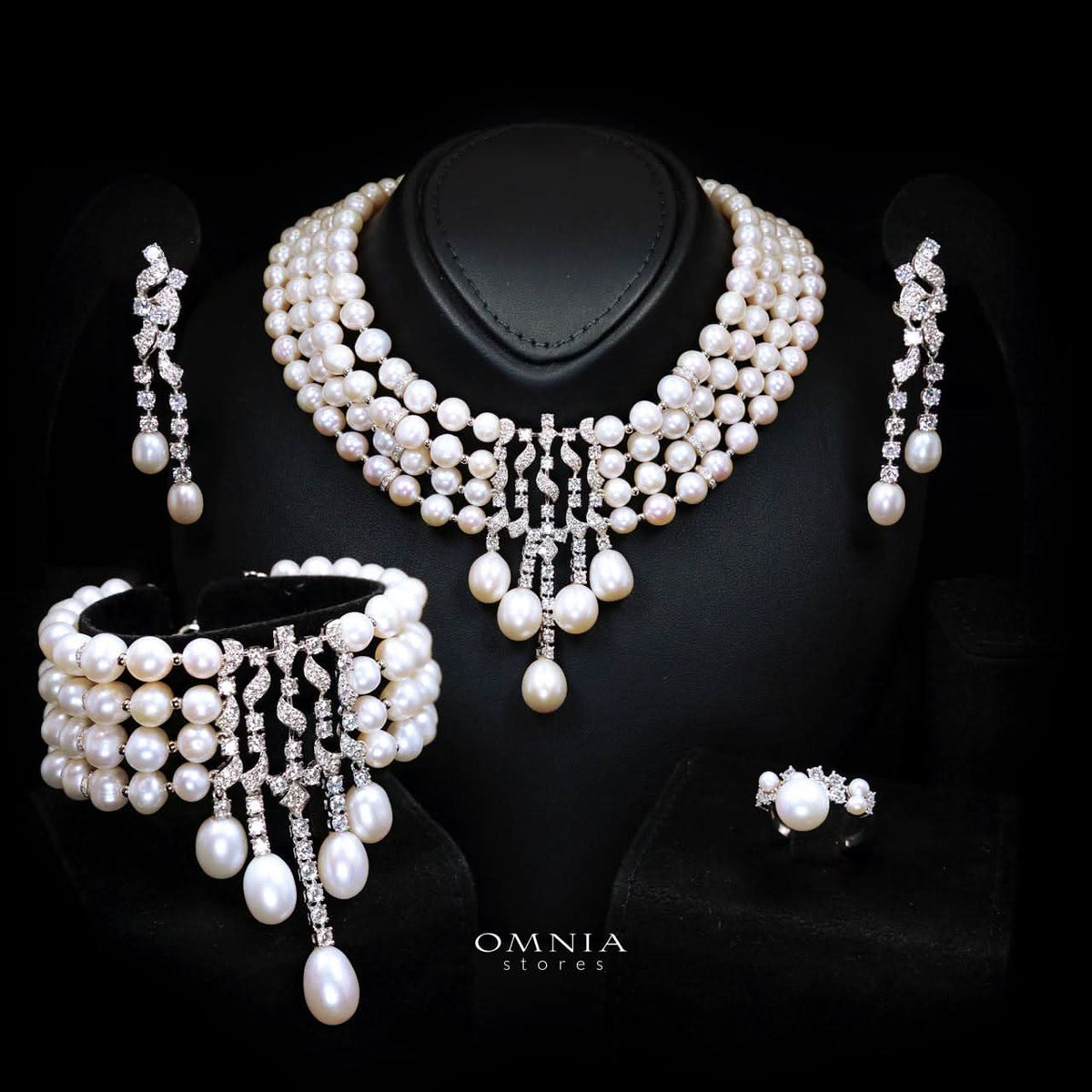 Omnia Behati Fresh Real Water Pearl Set In 925 Silver High Quality Simulated diamonds