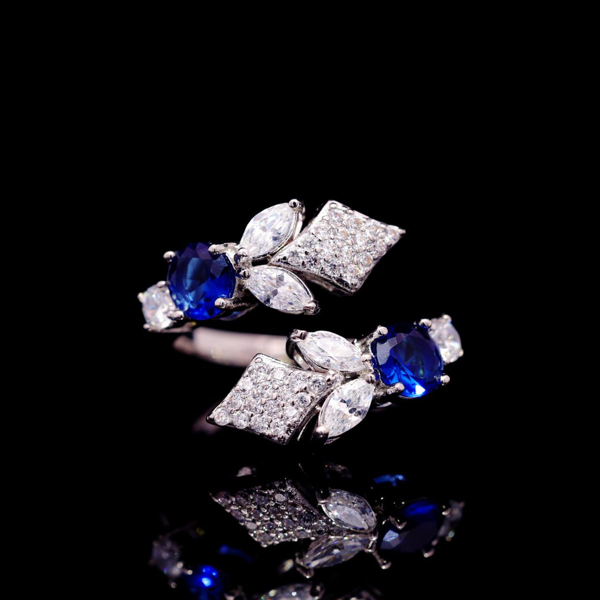 Vionna Blue & Red Luxury Bridal Ring with High-Quality Zircon Stones Rhodium-Plated Finish