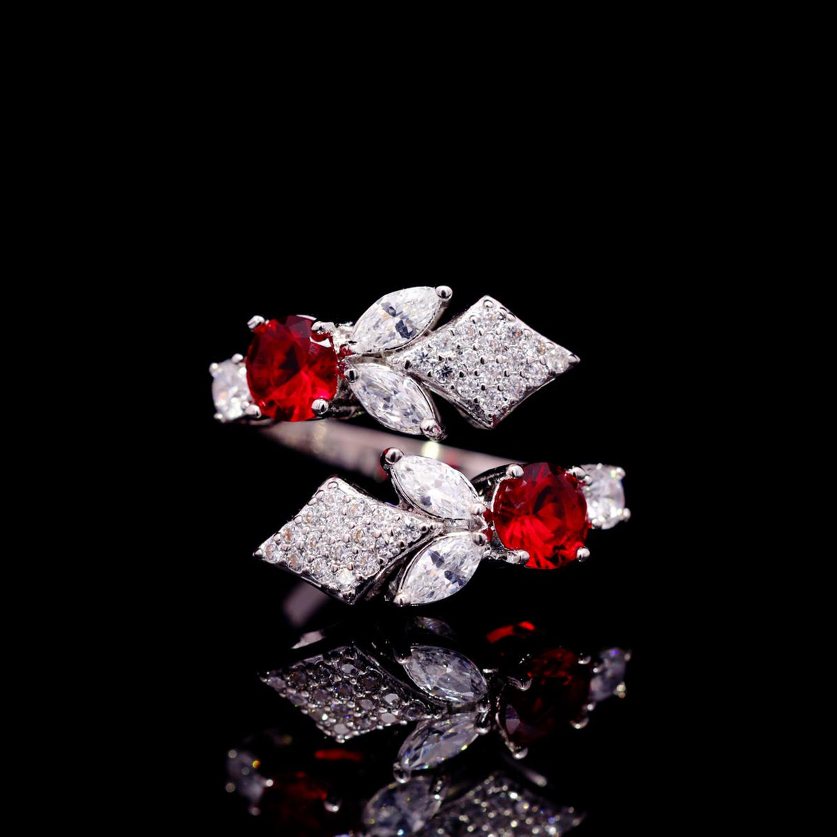 Vionna Red Luxury Bridal Ring with High-Quality Zircon Stones Rhodium-Plated Finish