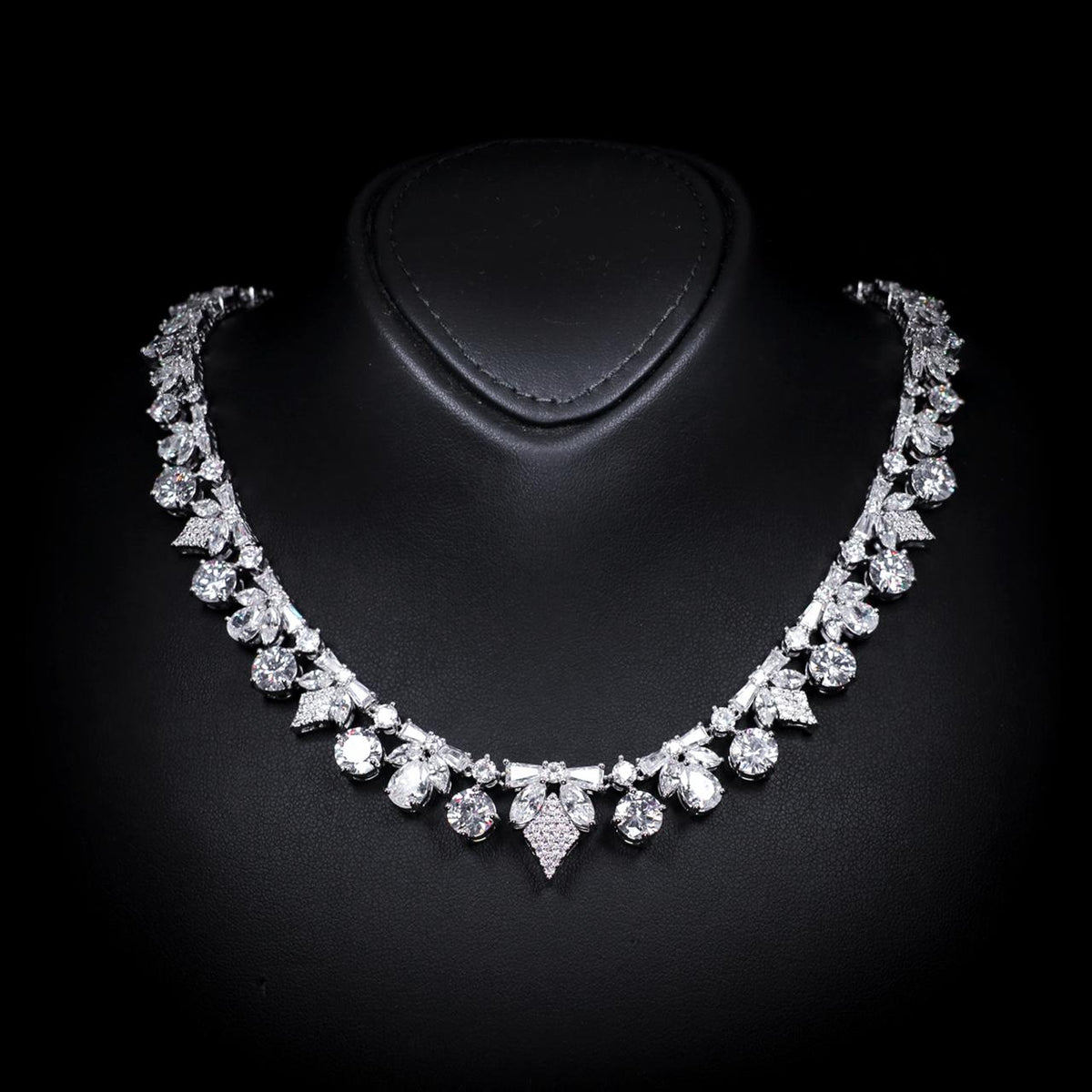 Vionna White Luxury Bridal Necklace with High-Quality Zircon Stones Rhodium-Plated Finish
