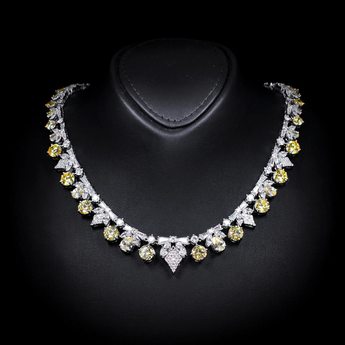 Vionna Yellow Luxury Bridal Necklace with High-Quality Zircon Stones Rhodium-Plated Finish