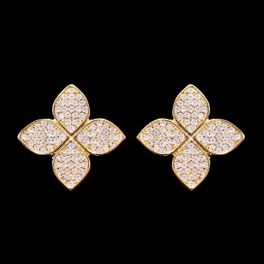 Omnia Golden Clove Stud Earrings with High-Quality Simulated Diamonds Gold Plated - OMNIASTORES UAE