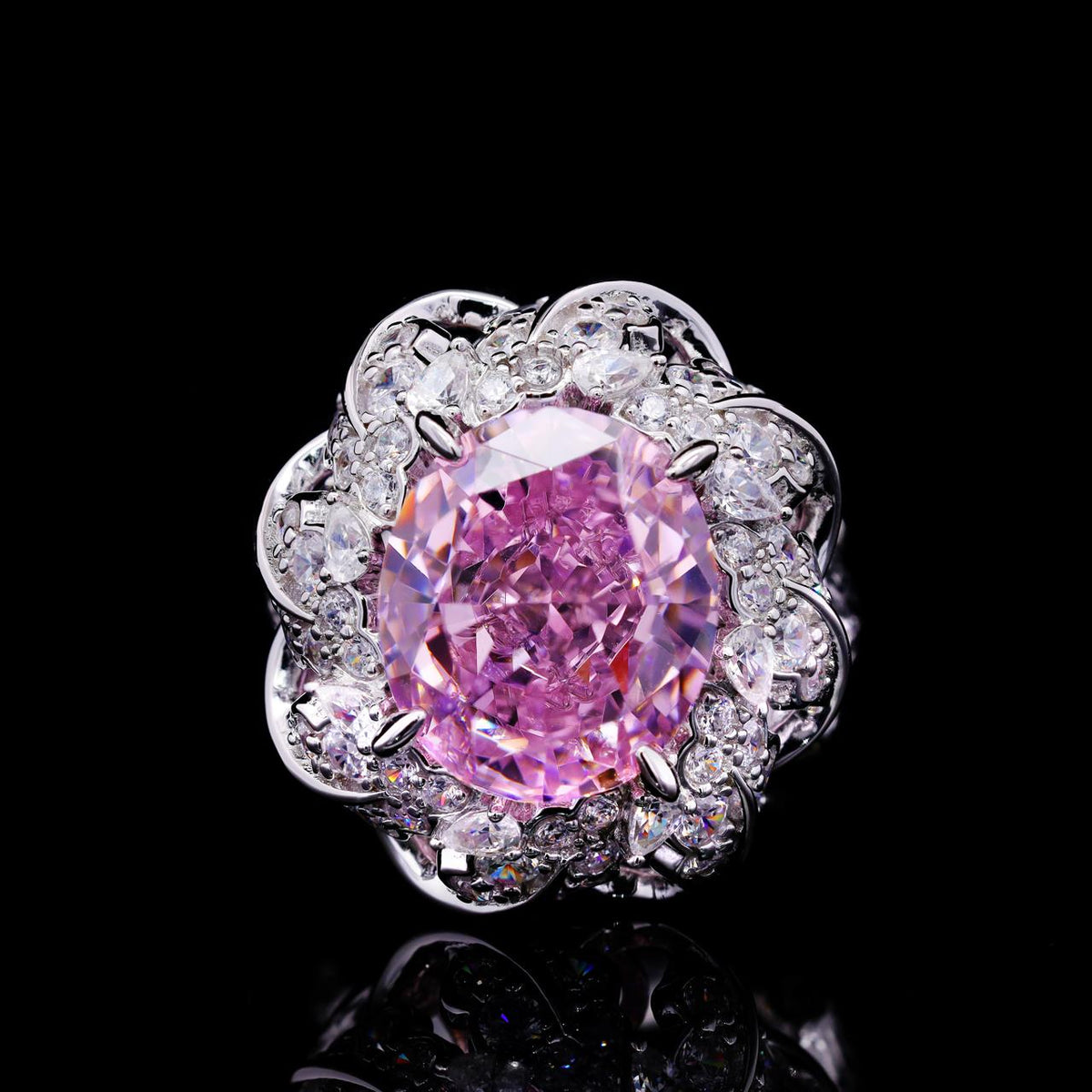 Yamina Pink Ring with Certificate | High-Quality Simulated Diamonds in 925 Sterling Silver