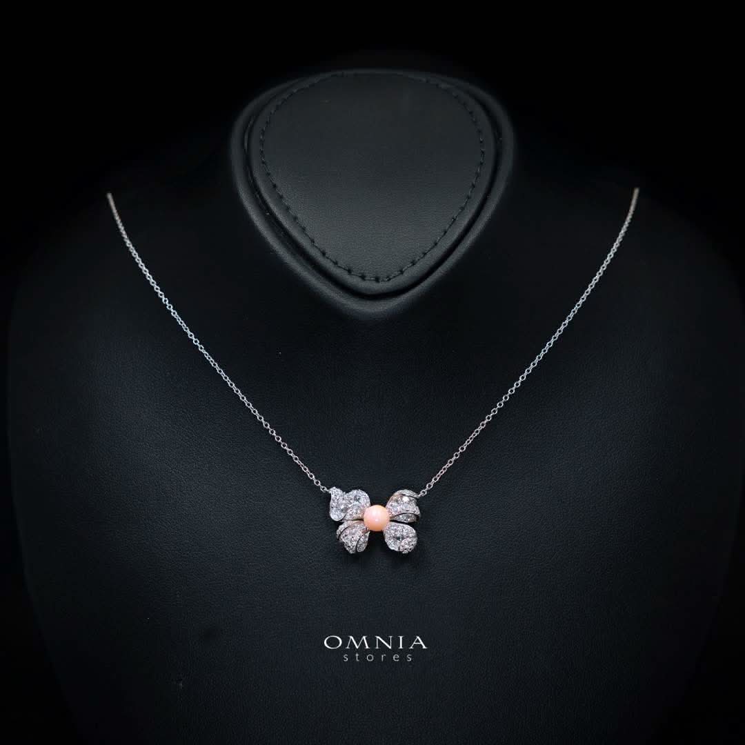 Omnia Coral Butterfly Necklace in 92.5 Silver with High Quality Simulated Diamonds